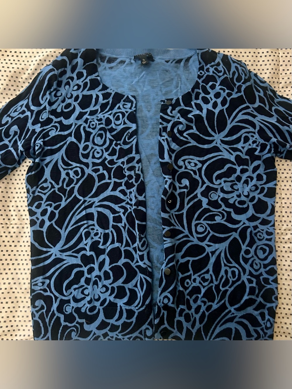 Talbots Navy and Light Blue Floral Button Cardigan